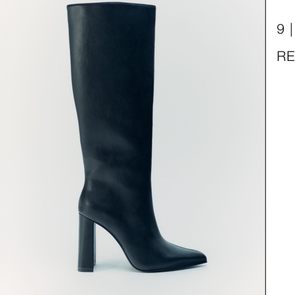 Classic Black Knee-High Leather Boot - Sleek Block Heel